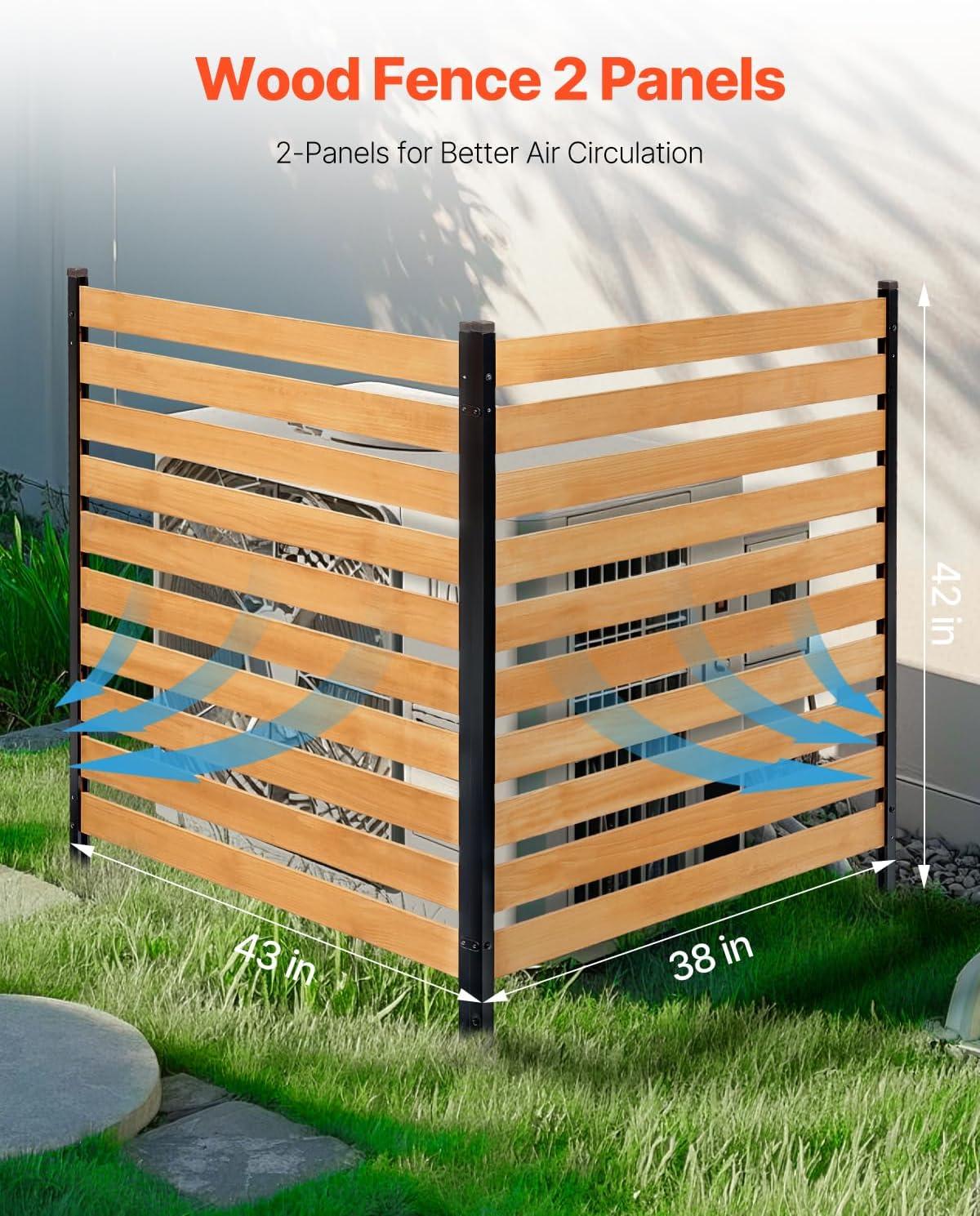 image:imageVEVOR Wooden Privacy Fence 48 x 49 inch Air Conditioner Fence 2 Panel Solid Outdoor Wood Privacy Screen with Metal Stakes Steel Frame Trash Can Hider Fences Suitable for Garden Pool2