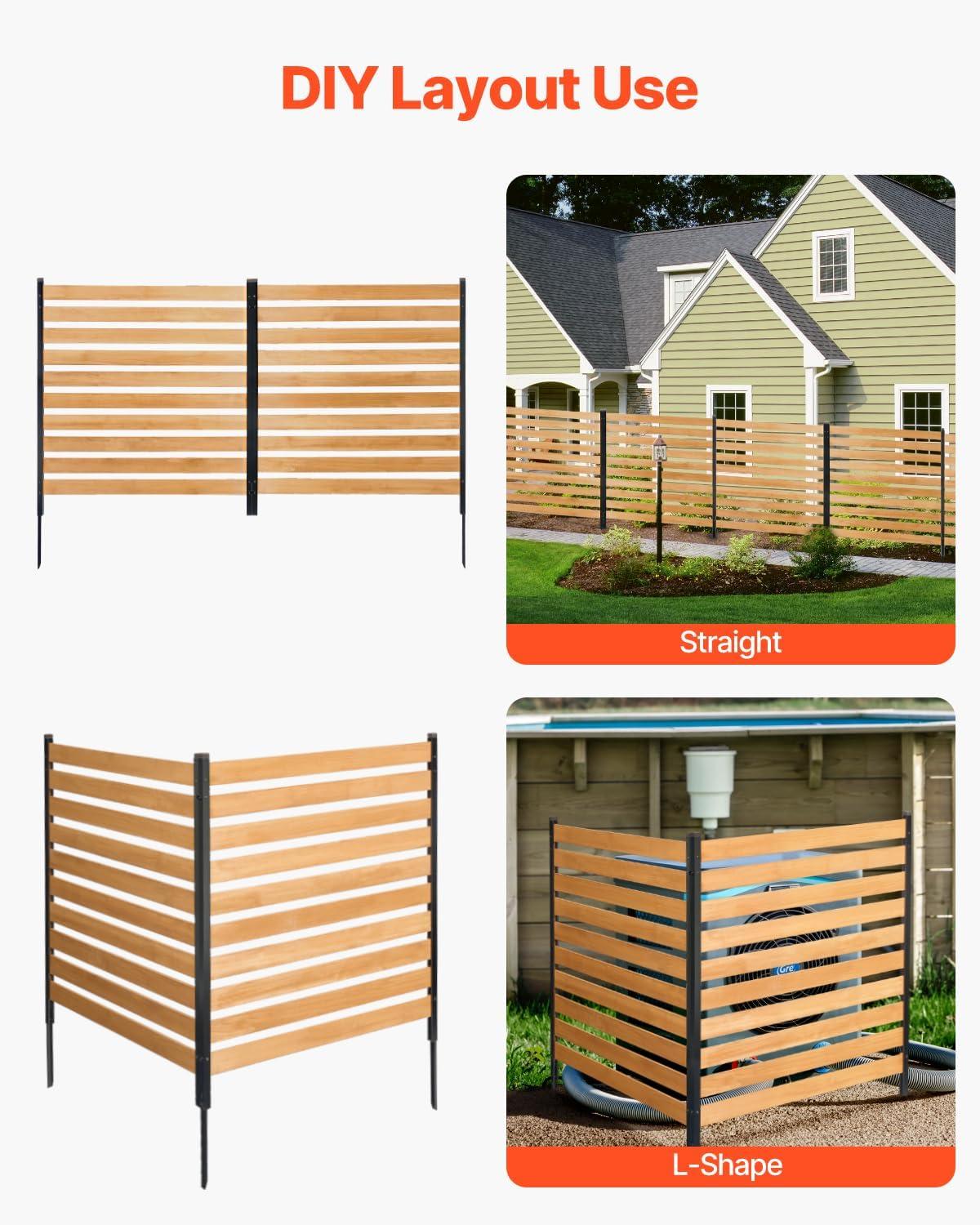 image:imageVEVOR Wooden Privacy Fence 48 x 49 inch Air Conditioner Fence 2 Panel Solid Outdoor Wood Privacy Screen with Metal Stakes Steel Frame Trash Can Hider Fences Suitable for Garden Pool2