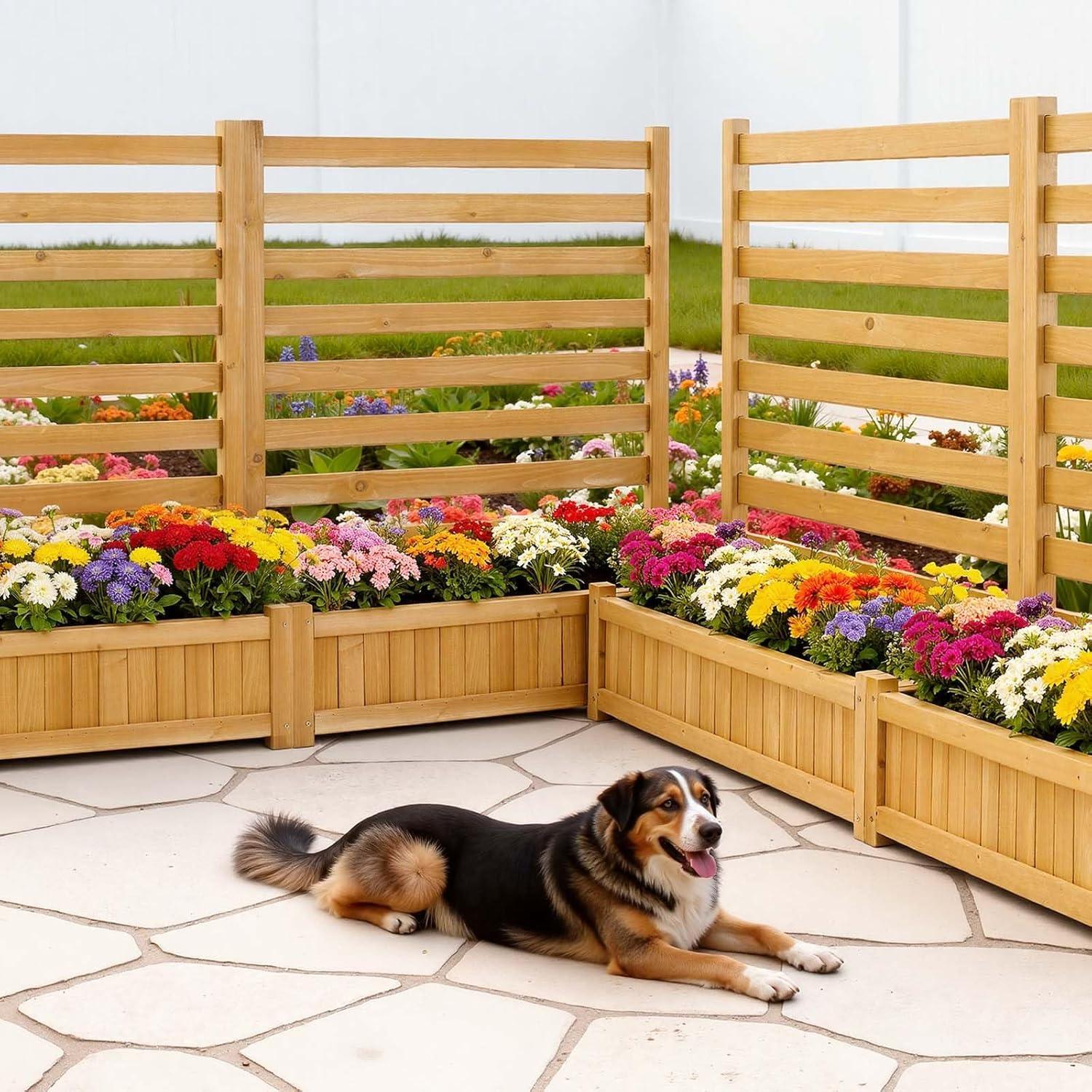 image:imageVEVOR Wooden Privacy Fence 48 x 49 inch Air Conditioner Fence 2 Panel Solid Outdoor Wood Privacy Screen with Metal Stakes Steel Frame Trash Can Hider Fences Suitable for Garden Pool2
