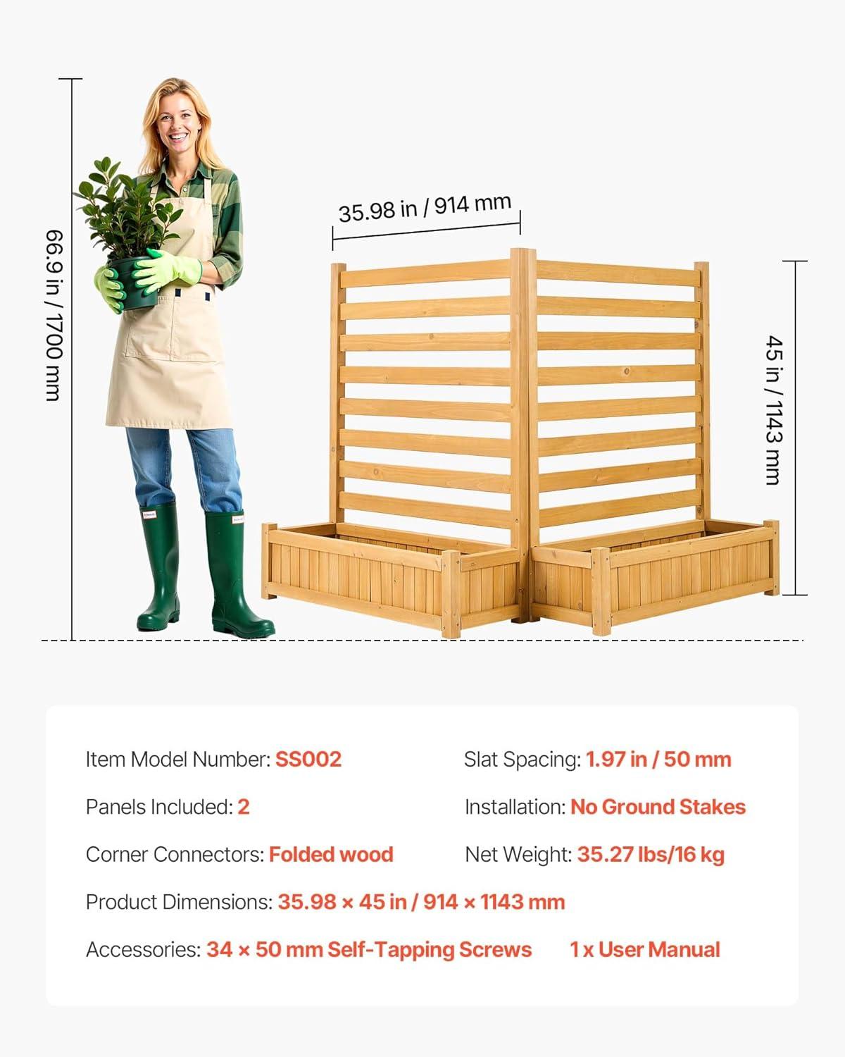 image:imageVEVOR Wooden Privacy Fence 48 x 49 inch Air Conditioner Fence 2 Panel Solid Outdoor Wood Privacy Screen with Metal Stakes Steel Frame Trash Can Hider Fences Suitable for Garden Pool2