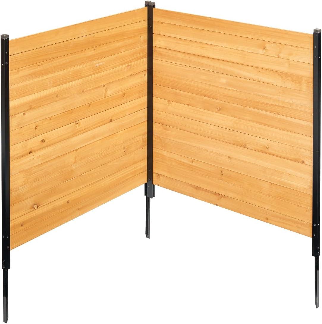image:imageVEVOR Wooden Privacy Fence 48 x 49 inch Air Conditioner Fence 2 Panel Solid Outdoor Wood Privacy Screen with Metal Stakes Steel Frame Trash Can Hider Fences Suitable for Garden Pool2