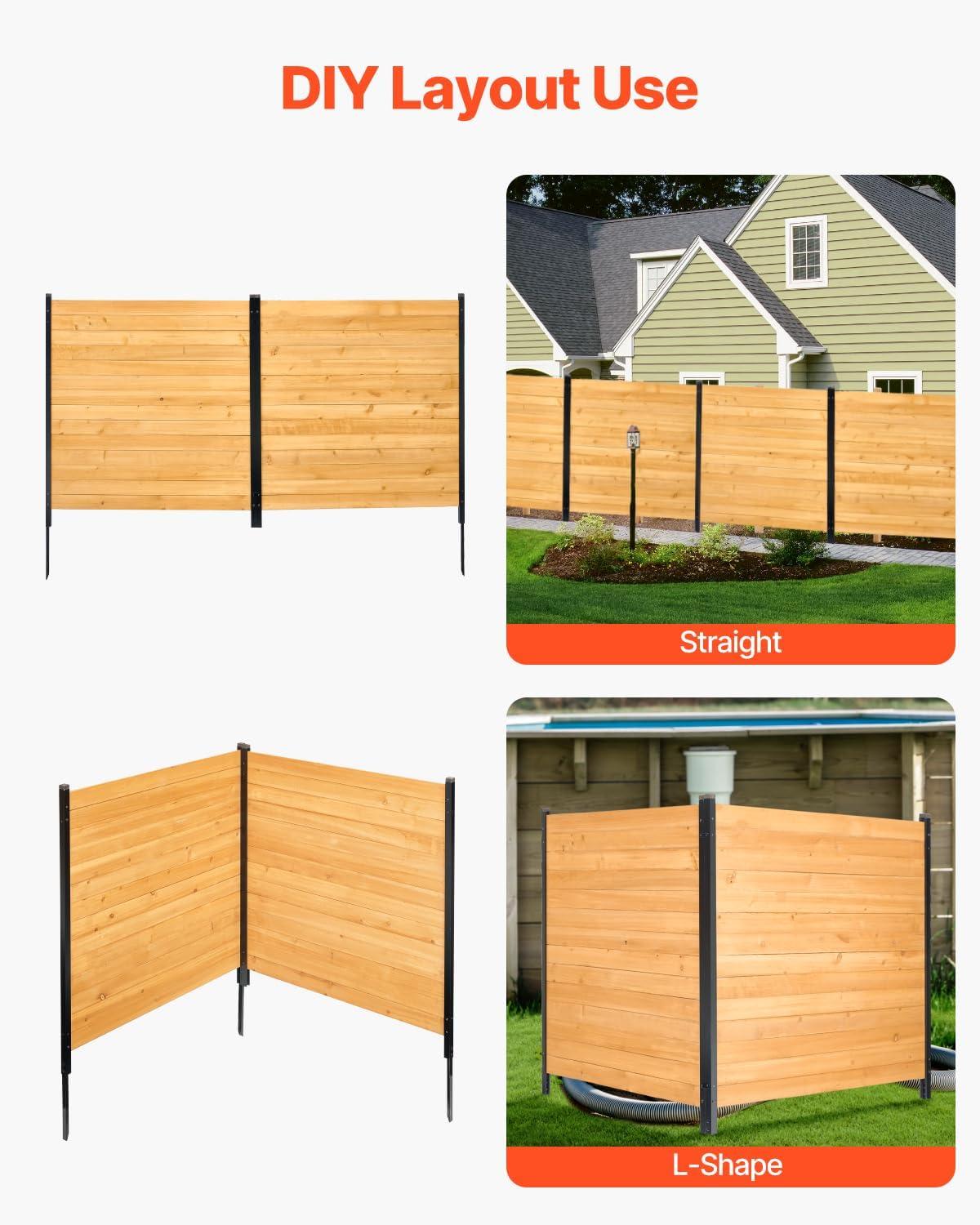 image:imageVEVOR Wooden Privacy Fence 48 x 49 inch Air Conditioner Fence 2 Panel Solid Outdoor Wood Privacy Screen with Metal Stakes Steel Frame Trash Can Hider Fences Suitable for Garden Pool2