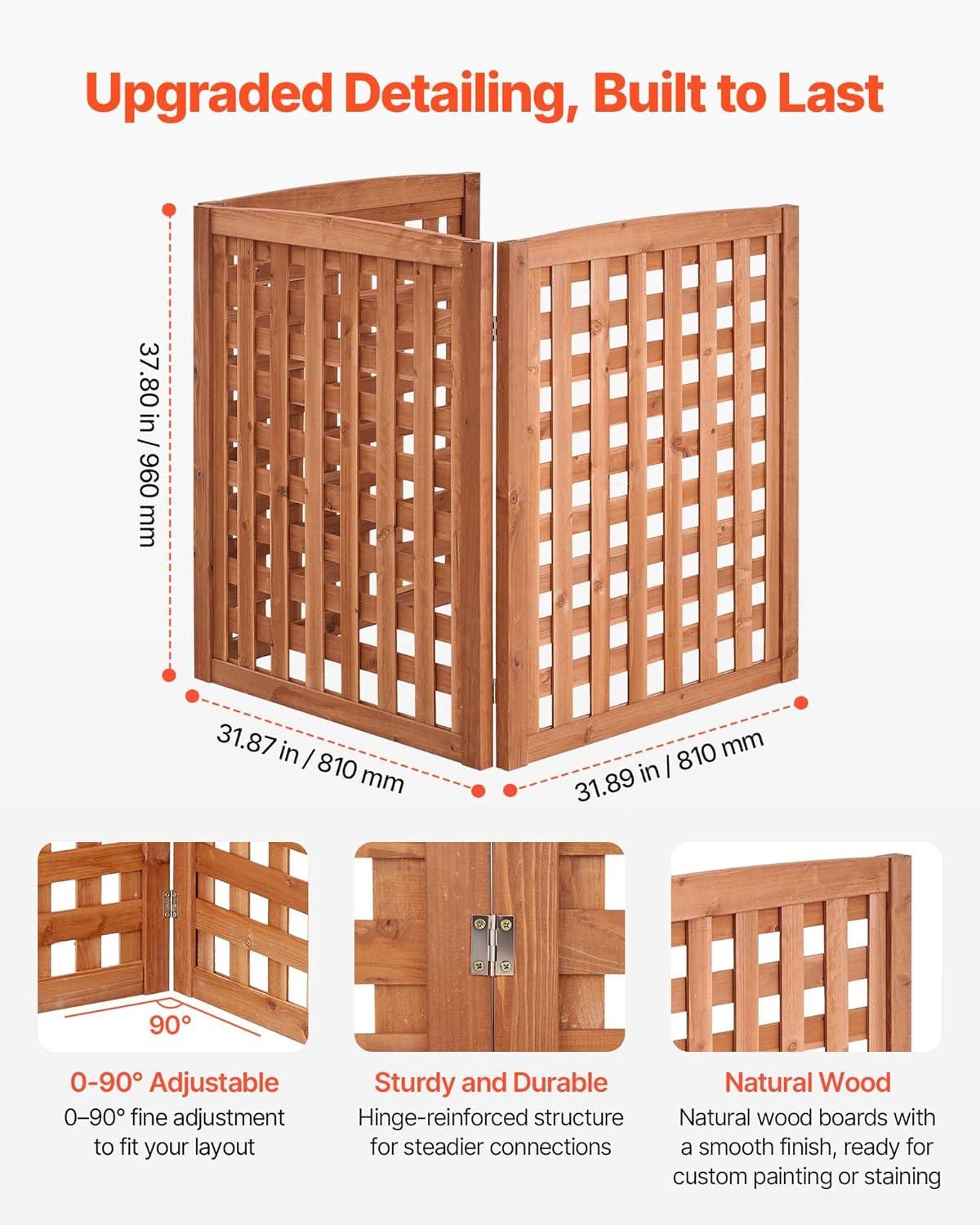 image:imageVEVOR Wooden Privacy Fence 48 x 49 inch Air Conditioner Fence 2 Panel Solid Outdoor Wood Privacy Screen with Metal Stakes Steel Frame Trash Can Hider Fences Suitable for Garden Pool3
