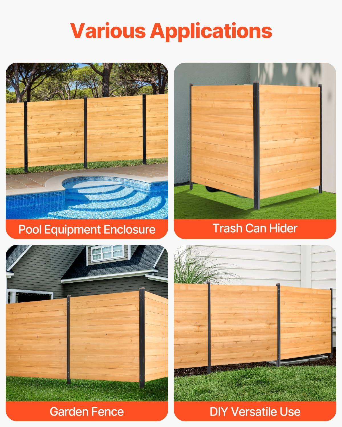 image:imageVEVOR Wooden Privacy Fence 48 x 49 inch Air Conditioner Fence 2 Panel Solid Outdoor Wood Privacy Screen with Metal Stakes Steel Frame Trash Can Hider Fences Suitable for Garden Pool2