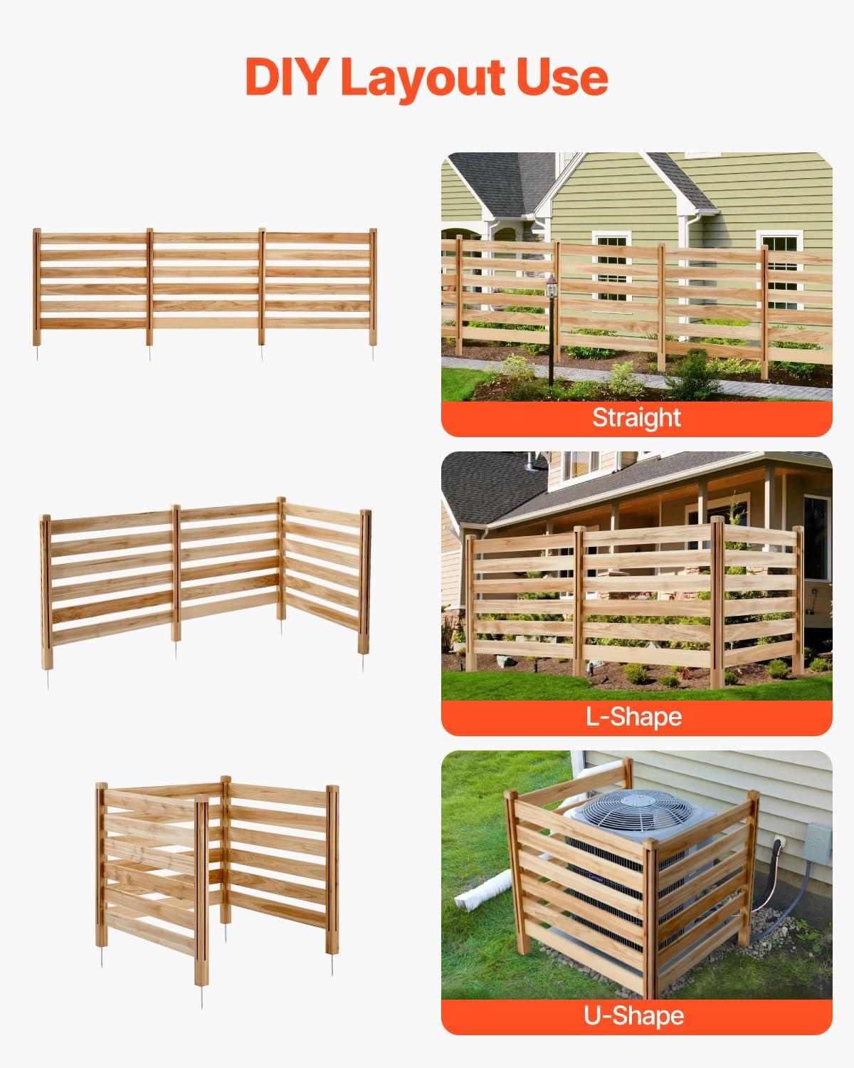 image:imageVEVOR Wooden Privacy Fence 48 x 49 inch Air Conditioner Fence 2 Panel Solid Outdoor Wood Privacy Screen with Metal Stakes Steel Frame Trash Can Hider Fences Suitable for Garden Pool3