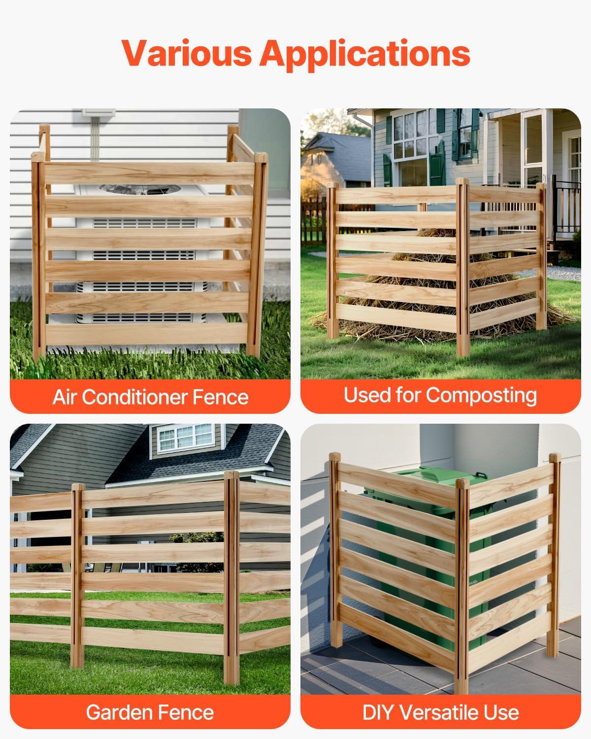 image:imageVEVOR Wooden Privacy Fence 48 x 49 inch Air Conditioner Fence 2 Panel Solid Outdoor Wood Privacy Screen with Metal Stakes Steel Frame Trash Can Hider Fences Suitable for Garden Pool3