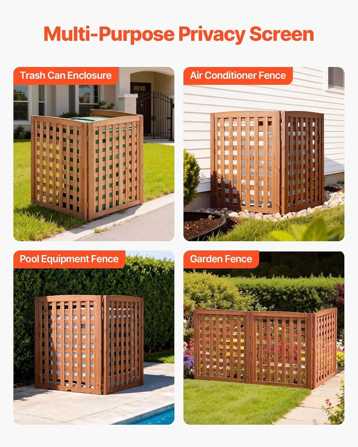 image:imageVEVOR Wooden Privacy Fence 48 x 49 inch Air Conditioner Fence 2 Panel Solid Outdoor Wood Privacy Screen with Metal Stakes Steel Frame Trash Can Hider Fences Suitable for Garden Pool3