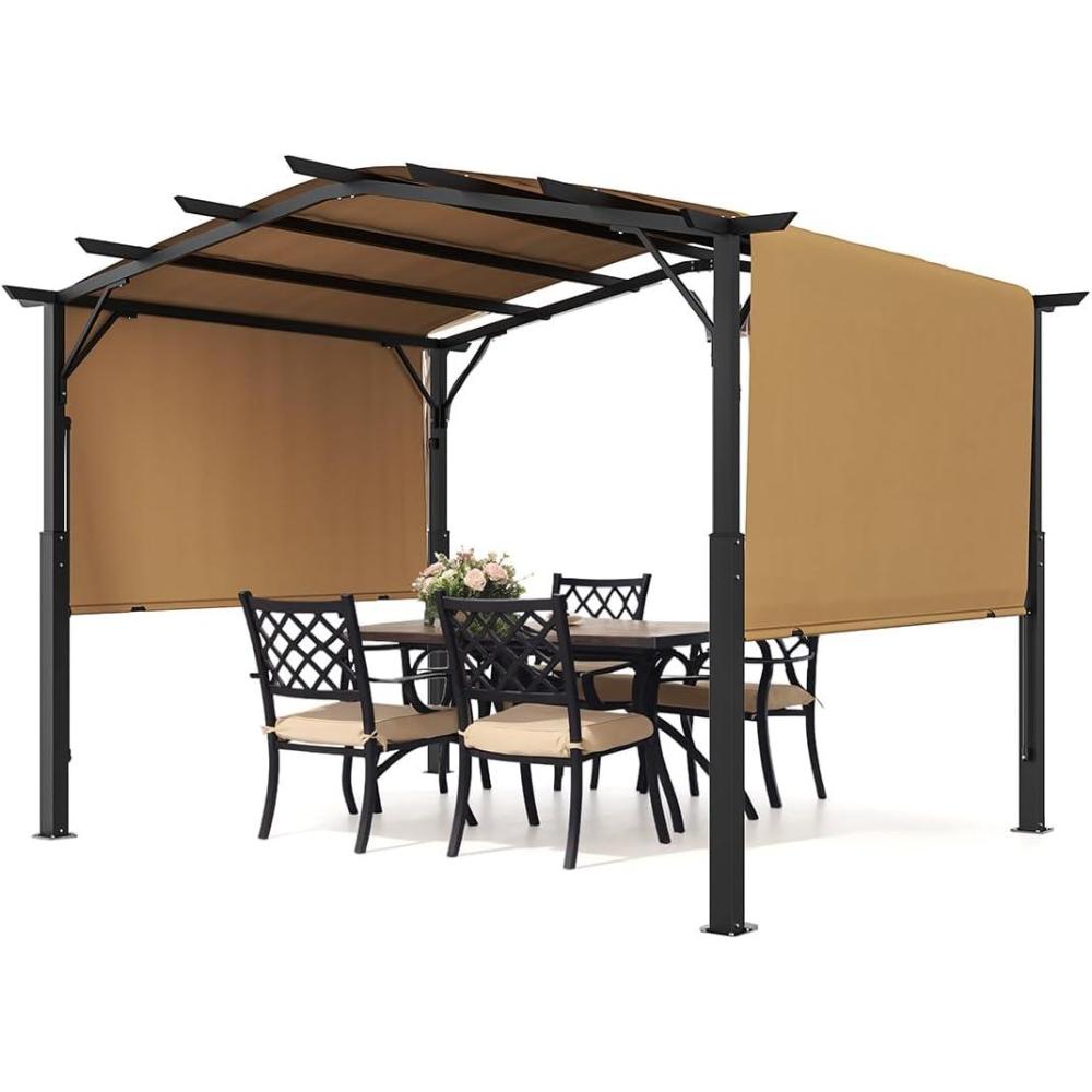 image:imageVEVOR 10 x 10 ft Outdoor Pergola Arched Top Metal Pergola Retractable Pergola with Sun Shade Canopy Large Patio Shelter Pavilion Heavy Duty Garden Pergola for Deck Backyard Porch Poolside10 x 10 ft