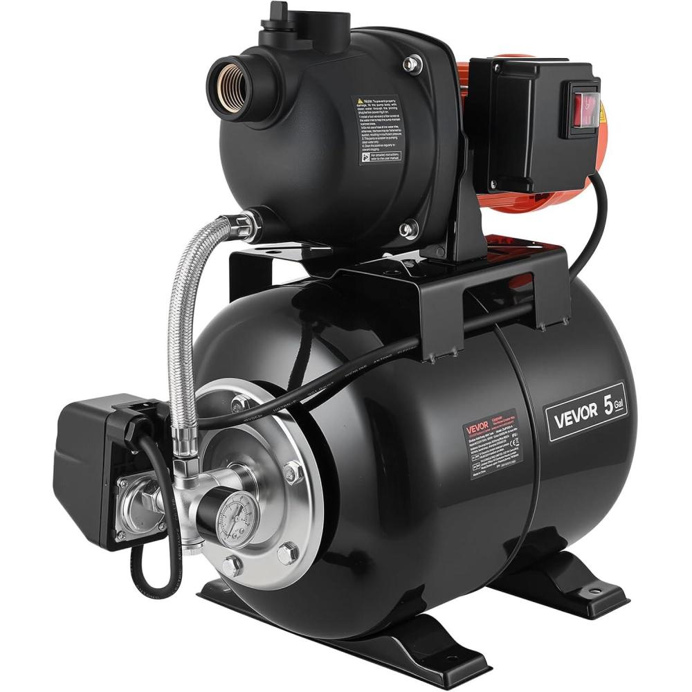 image:imageVEVOR 11 HP Shallow Well Pump with Pressure Tank 120V 1320 GPH Plastic Irrigation Jet Pump with 5Gal Tank Automatic Water Booster Transfer System 2040 PSI Pressure Switch for Home Garden Lawn