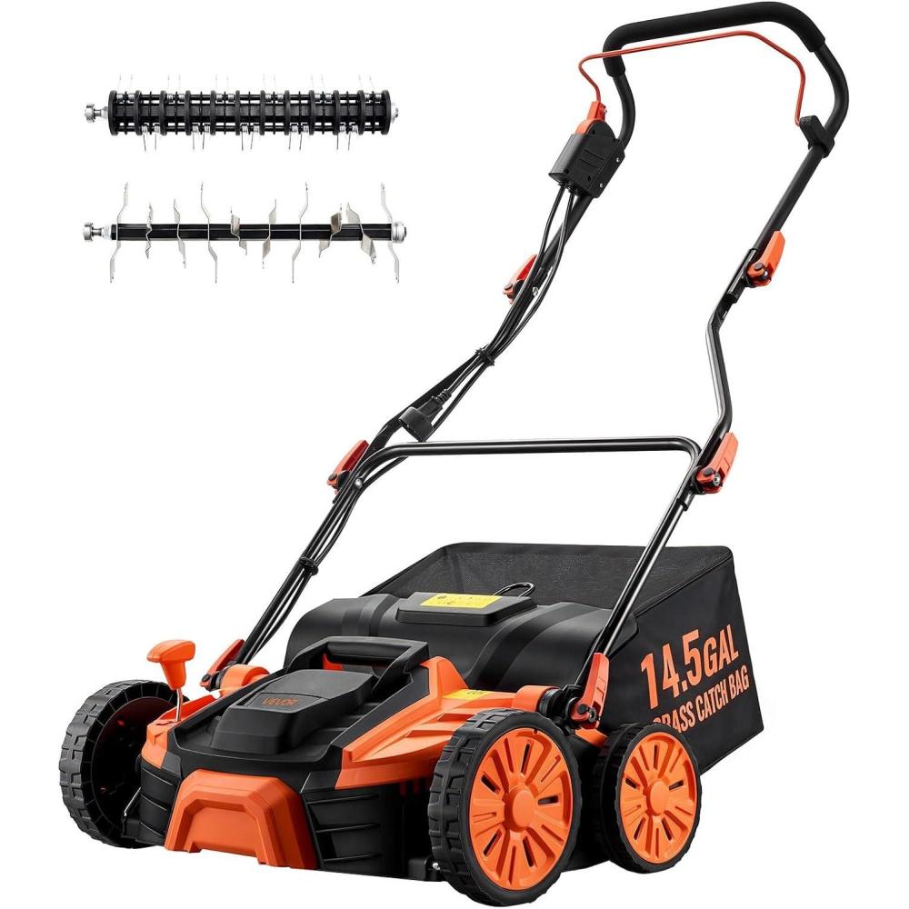 image:imageVEVOR 2in1 Electric Dethatcher and Scarifier 13Inch 13 Amp Corded Lawn Dethatcher with 13Gallon Thatch Collection Bag 5Position Depth Adjustment Walk Behind Machine for Garden Yard Grass16 inch