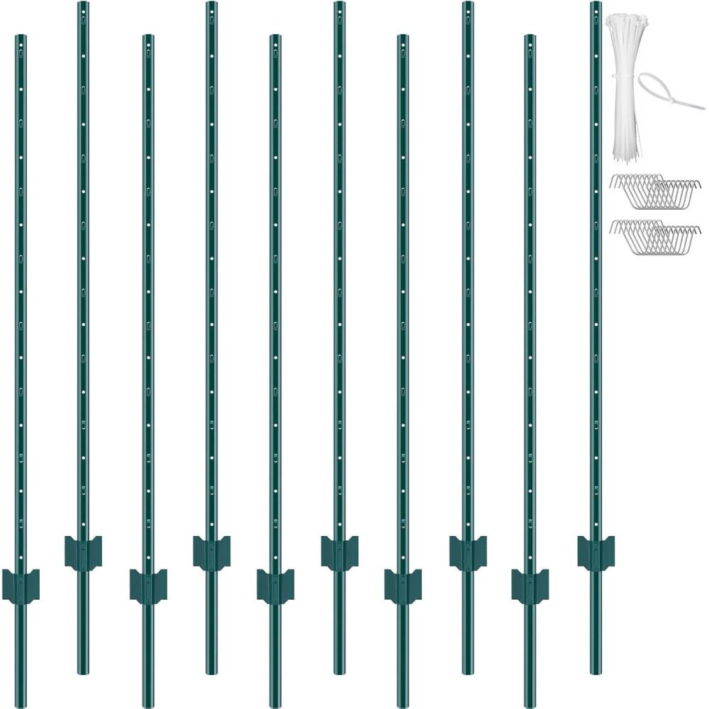 image:imageVEVOR 5 Feet Fence Post 10 Pack UChannel Heavy Duty Metal Fence Posts with 30 Zip Ties amp 20 Clips Sturdy Steel Fence Stakes for Garden Yard Lawn Farms and Outdoor Wire Fencing Green5 Feet 10 Pack