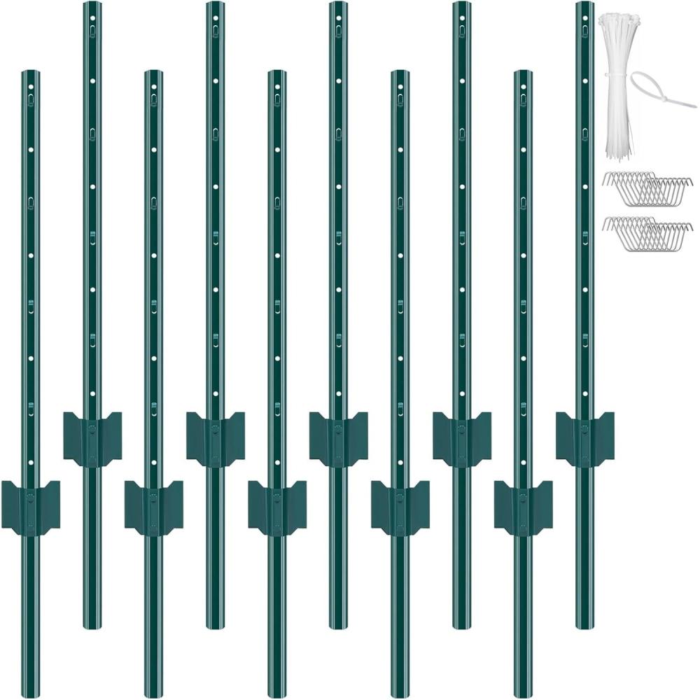 image:imageVEVOR 5 Feet Fence Post 10 Pack UChannel Heavy Duty Metal Fence Posts with 30 Zip Ties amp 20 Clips Sturdy Steel Fence Stakes for Garden Yard Lawn Farms and Outdoor Wire Fencing Green3 Feet 10 Pack