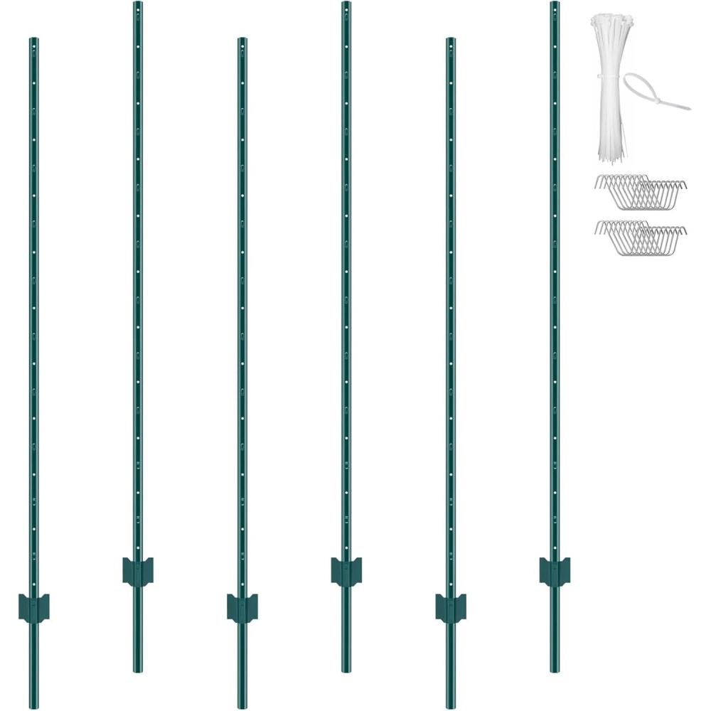 image:imageVEVOR 5 Feet Fence Post 10 Pack UChannel Heavy Duty Metal Fence Posts with 30 Zip Ties amp 20 Clips Sturdy Steel Fence Stakes for Garden Yard Lawn Farms and Outdoor Wire Fencing Green6 Feet 6 Pack