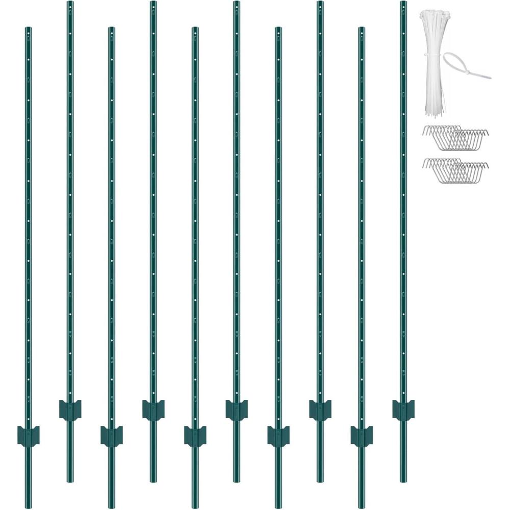image:imageVEVOR 5 Feet Fence Post 10 Pack UChannel Heavy Duty Metal Fence Posts with 30 Zip Ties amp 20 Clips Sturdy Steel Fence Stakes for Garden Yard Lawn Farms and Outdoor Wire Fencing Green6 Feet 10 Pack