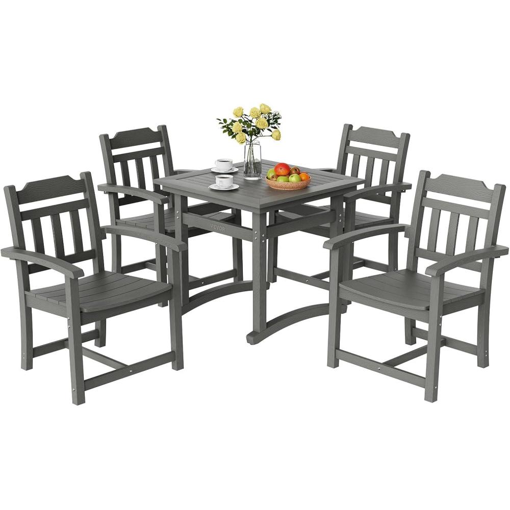 image:imageVEVOR 5 Pieces Patio Dining Set Outdoor Square Furniture Table and Chairs All Weather Garden Furniture Table Sets HIPS Small Patio Conversation Set for Lawn Deck Backyard Poolside Light Gray