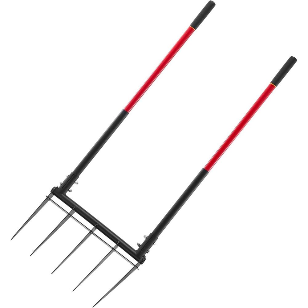image:imageVEVOR Broad Fork 5Tine Pitchfork with Dual Fiberglass Handles Heavy Duty Garden Fork Ergonomic UShaped Design Broadfork Hand Tiller Gardening Tool for Composting Transplanting Aeration5TineU