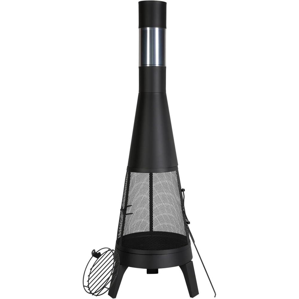 image:imageVEVOR Chiminea 20 Inch Outdoor Wood Burning Firepit Conical Fireplace for BBQ amp Warming Outside Wooden Fire Pit with Grill Mesh Chimney Coat amp Rustproof Chiminea Lid for Patio Garden Backyard20 Inch