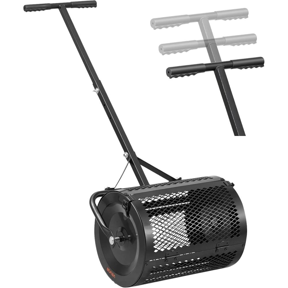 image:imageVEVOR Compost Spreader 165 Wide Peat Moss Spreader with T Shaped Handle 3 Heights Adjustable PowderCoated Steel Garden Peat Moss Roller Heavy Duty Grass Seed Roller for Planting Seeding Black165in