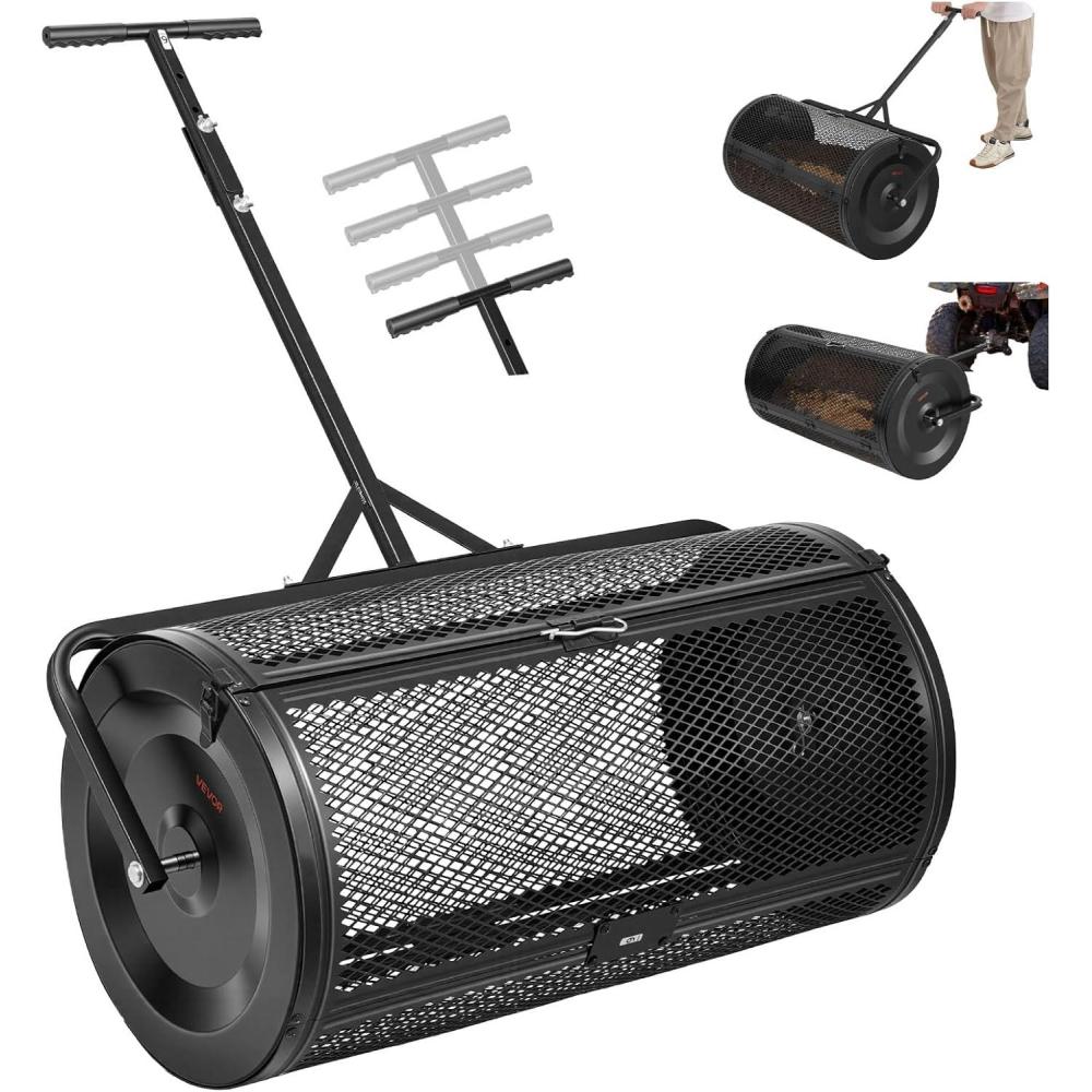 image:imageVEVOR Compost Spreader 165 Wide Peat Moss Spreader with T Shaped Handle 3 Heights Adjustable PowderCoated Steel Garden Peat Moss Roller Heavy Duty Grass Seed Roller for Planting Seeding Black36in