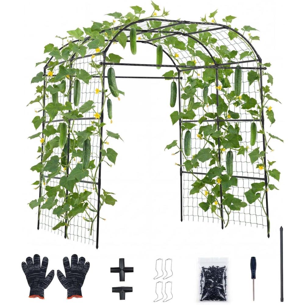 image:imageVEVOR Cucumber Trellis 83 inch Tall Garden Arch Trellis UShape Garden Trellises for Raised Bed Metal Arch Outdoor Climbing Plants Support for Vine Peas Beans Zucchini Tomato Squash FlowersBroad Arch Trellis