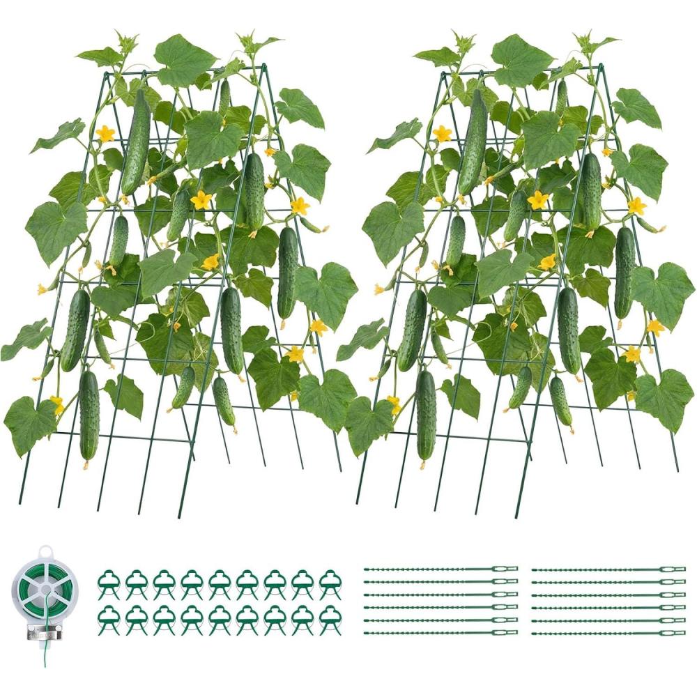 image:imageVEVOR Cucumber Trellis No Assembly Required 39 High 2 Pack Foldable AFrame Garden Trellises for Raised Bed Metal Rustproof Outdoor Climbing Plant Support for Vine Peas Beans Tomato Flowers39 x 32