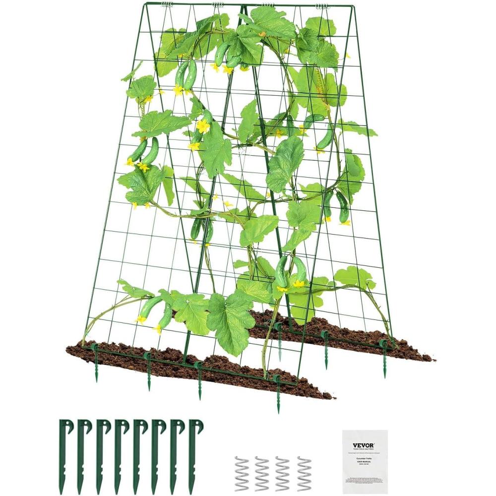 image:imageVEVOR Cucumber Trellis for Climbing Plants46 H x 32 W Foldable Cucumber Trellis Set with Plant Clips Metal Garden Trellis for Raised Bed Outdoor Plant Grow Support for Tomato Vegetable2 Pack46 W x 32 L