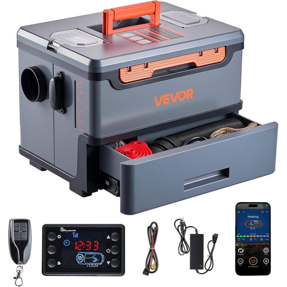 image:imageVEVOR Diesel Heater 8KW DC 12V24V All in One Portable Diesel Air Heater with Bluetooth APP Control Remote Control and LCD Screen 19 Gal Fuel Tank for Trucks Vans RVs Campers and GaragesGray