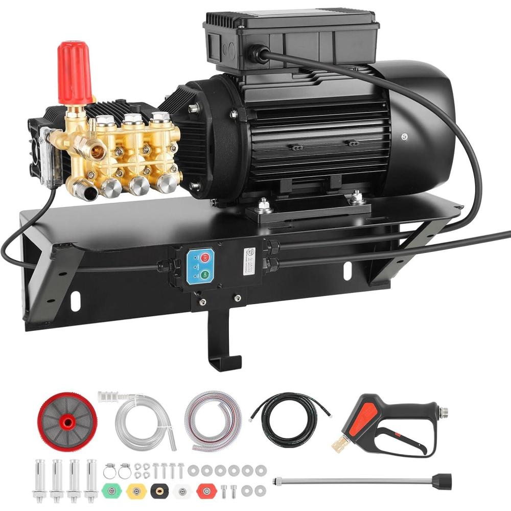 image:imageVEVOR Electric Pressure Washer Pump Kit 1220 PSI 22 GPM Triplex Power Washer Pump with 2 HP Motor 120 V Includes Wall Mount Bracket Spray Gun Wand Hose 5 Nozzles for Washing Cars Gardens