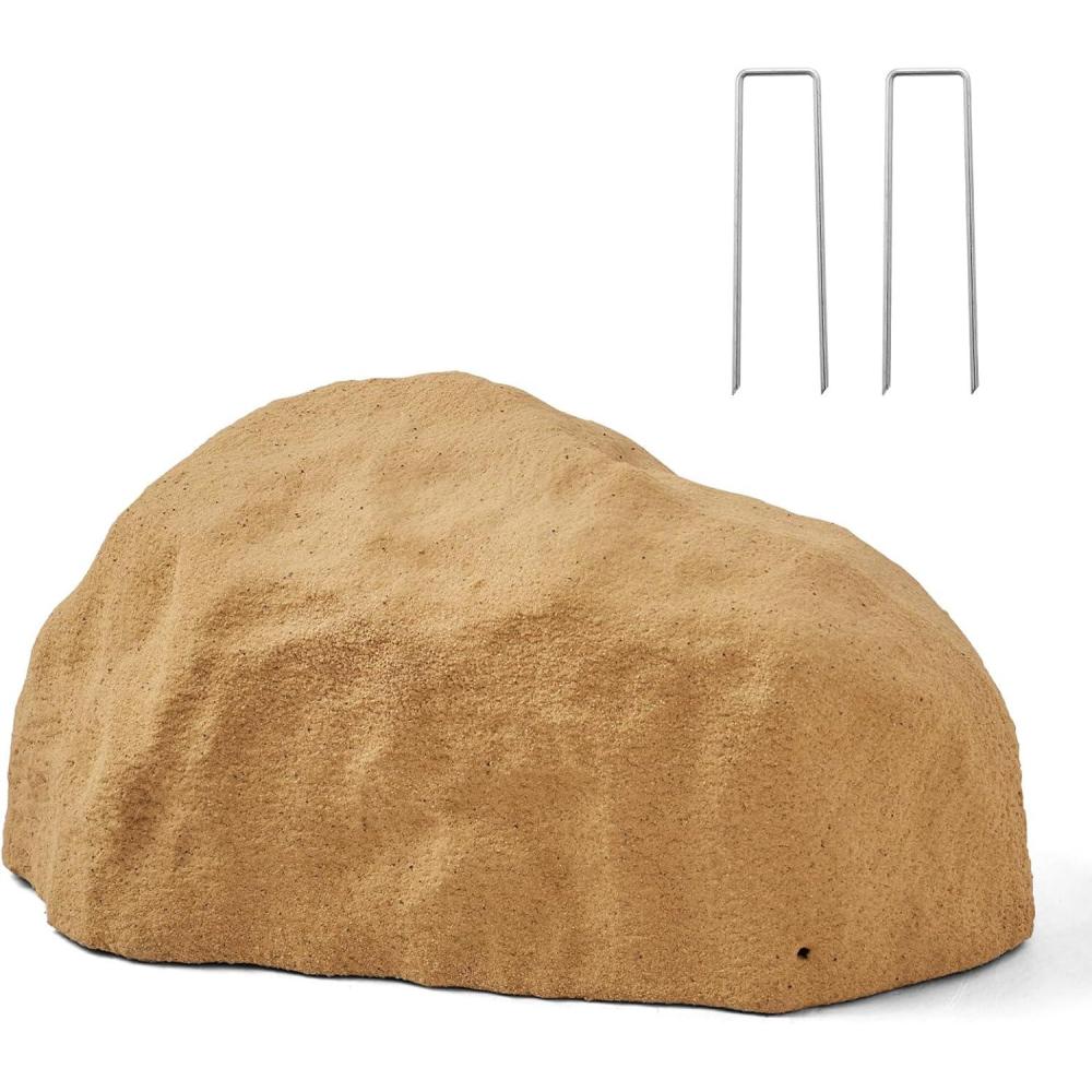 image:imageVEVOR Faux Rock Cover Outdoor Fake Rock Well Pump Cover Realistic Natural Texture Lightweight amp WeatherResistant Polyresin Artificial Boulder for Landscaping Garden Yard Dcor Brown Small SizeIrregular ovalsmall sizesandy yellow