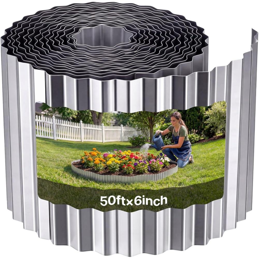 image:imageVEVOR Galvanized Steel Landscape Edging 50 ft x 6 in Metal Edging for Landscaping with Gloves EasytoInstall Bendable Metal Strips Heavy Duty Metal Garden Edge Border for Flower Bed Yard PathwaySilver