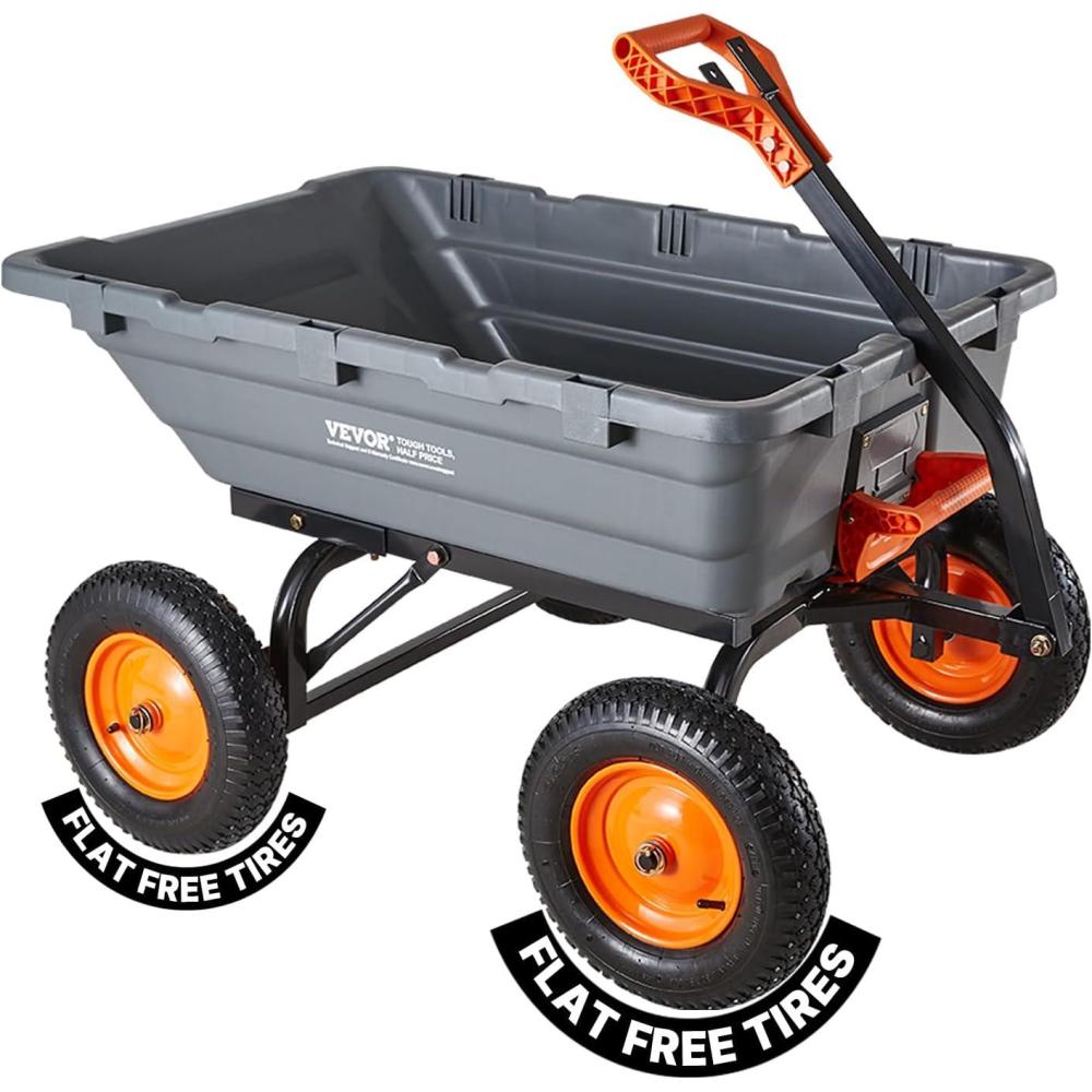 image:imageVEVOR Garden Dump Cart 1500lbs 15 CuFt Heavy Duty Wheelbarrow with Convertible Handle and 16 Flat Free Tires Outdoor Yard Wagon ATV Trailer Dump Cart Tow Behind for Lawn Mower Tractor1500LBS