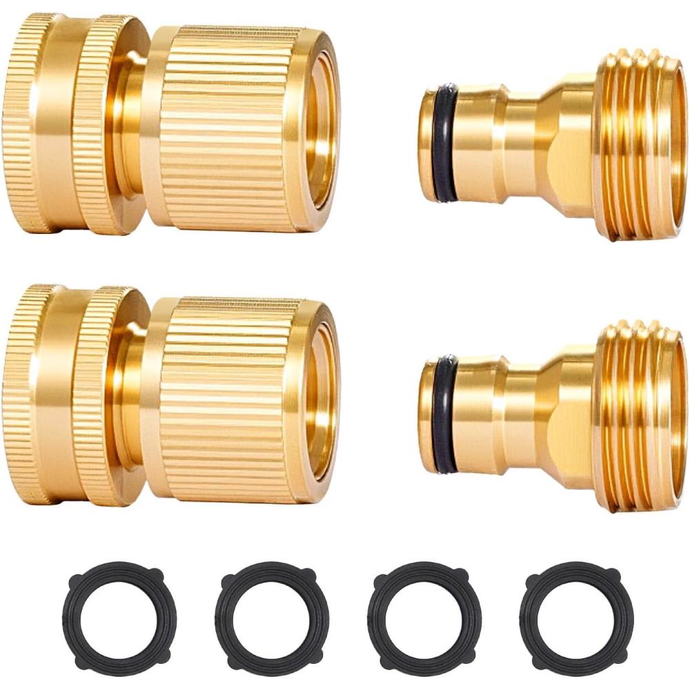 image:imageVEVOR Garden Hose Quick Connect 34 inch Male amp Female 200 PSI Heavy Duty Solid Brass Quick Connector 2 Sets Garden Hose Fitting No Leak Water Hoses Connectors with Gaskets