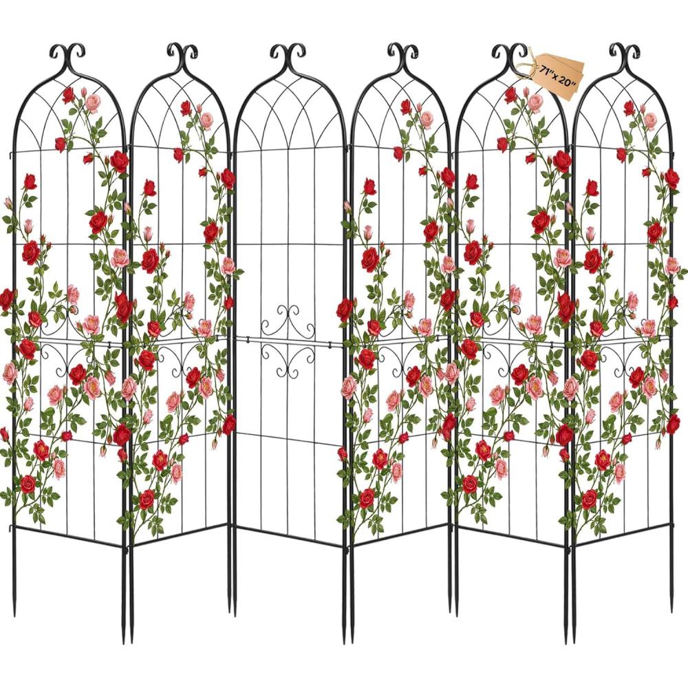 image:imageVEVOR Garden Trellis 71 x 20 inch Rose Trellis 4 Packs Garden Flower Rose Trellises with PowderCoated Finish amp Convenient Locking Design Plant Support Trellises for Flowers Vegetables Roses6 PacksStyle2