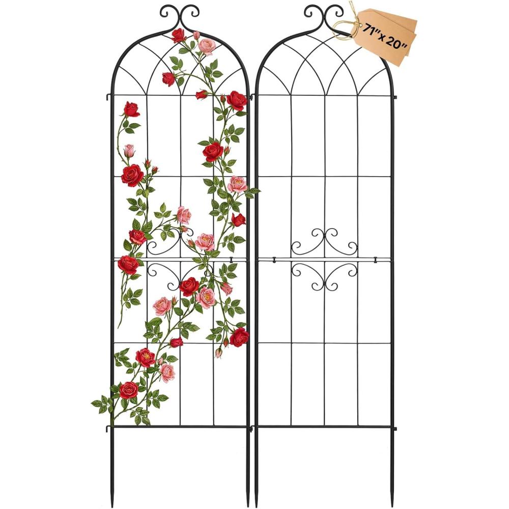 image:imageVEVOR Garden Trellis 71 x 20 inch Rose Trellis 4 Packs Garden Flower Rose Trellises with PowderCoated Finish amp Convenient Locking Design Plant Support Trellises for Flowers Vegetables Roses2 PacksStyle2