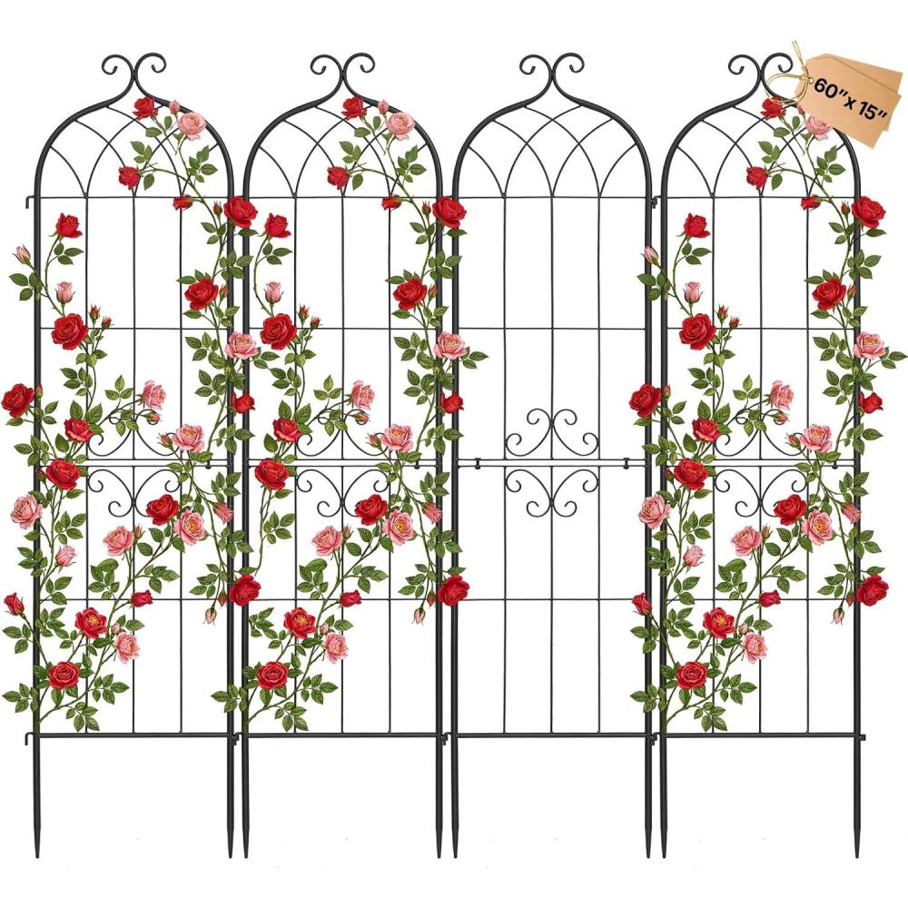 image:imageVEVOR Garden Trellis 71 x 20 inch Rose Trellis 4 Packs Garden Flower Rose Trellises with PowderCoated Finish amp Convenient Locking Design Plant Support Trellises for Flowers Vegetables Roses4 PacksStyle2