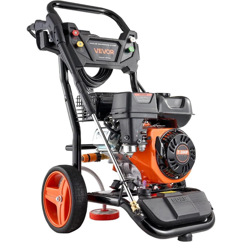 image:imageVEVOR Gas Pressure Washer 3600 PSI and 26 Max GPM Full Copper Pump Spray Gun and Wand 5 Nozzle Set 26 ft Hose Gas Powered Pressure Washer for Cars Fences Driveways Homes Patios Furniture