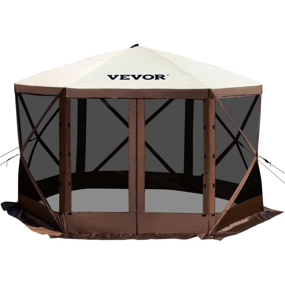 image:imageVEVOR Gazebo Screen Tent 12 x 12 ft 6 Sided Popup Camping Canopy Shelter Tent with Mesh Windows Portable Carry Bag Ground Stakes Large Shade Tents for Outdoor Camping Lawn and Backyard