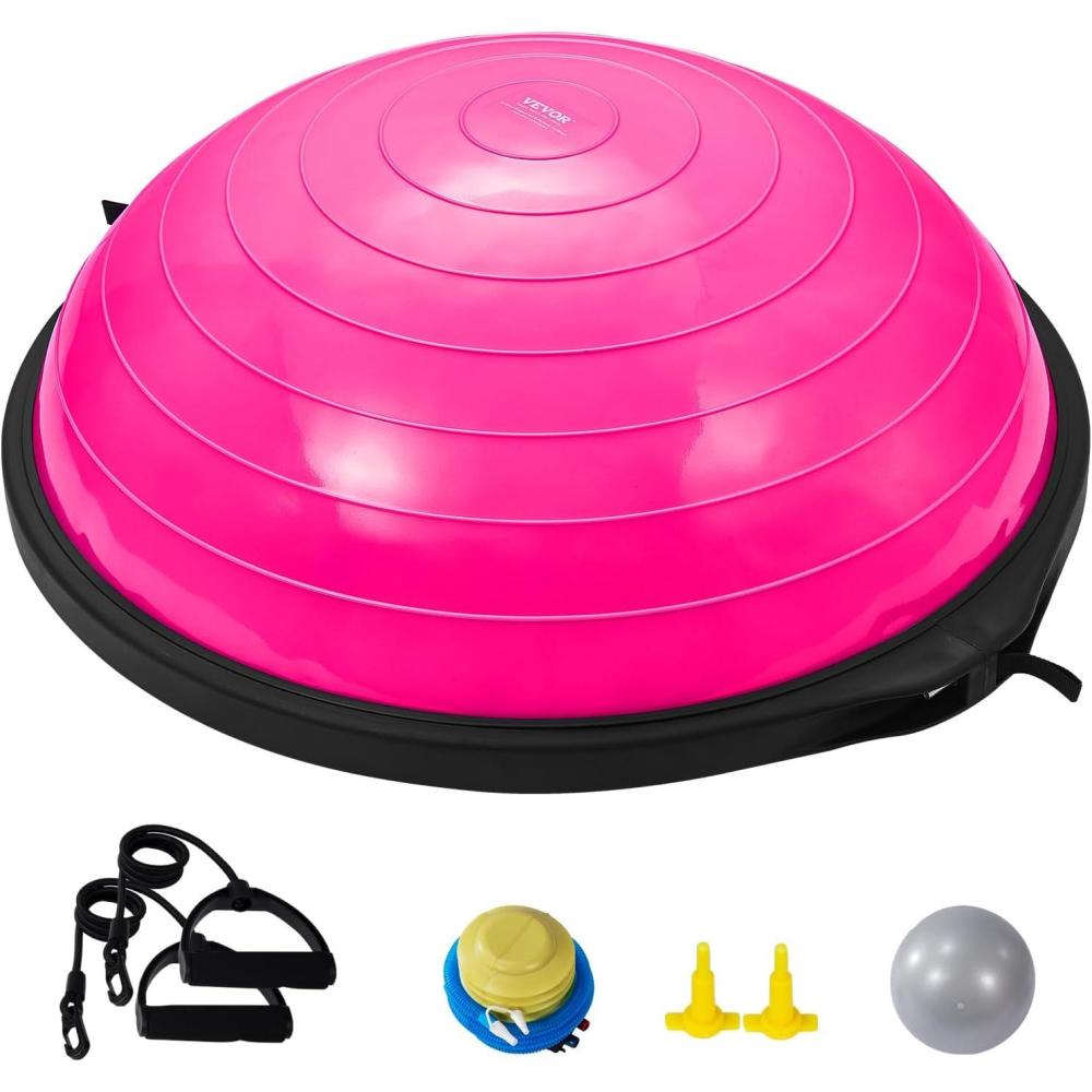 image:imageVEVOR Half Exercise Ball Trainer 2326 inch Balance Ball Trainer 1500lbs Capacity Stability Ball Yoga Ball with Resistance Bands amp Foot Pump Strength Fitness Ball for Home Gym Full Body Workout26 Ripple Pink