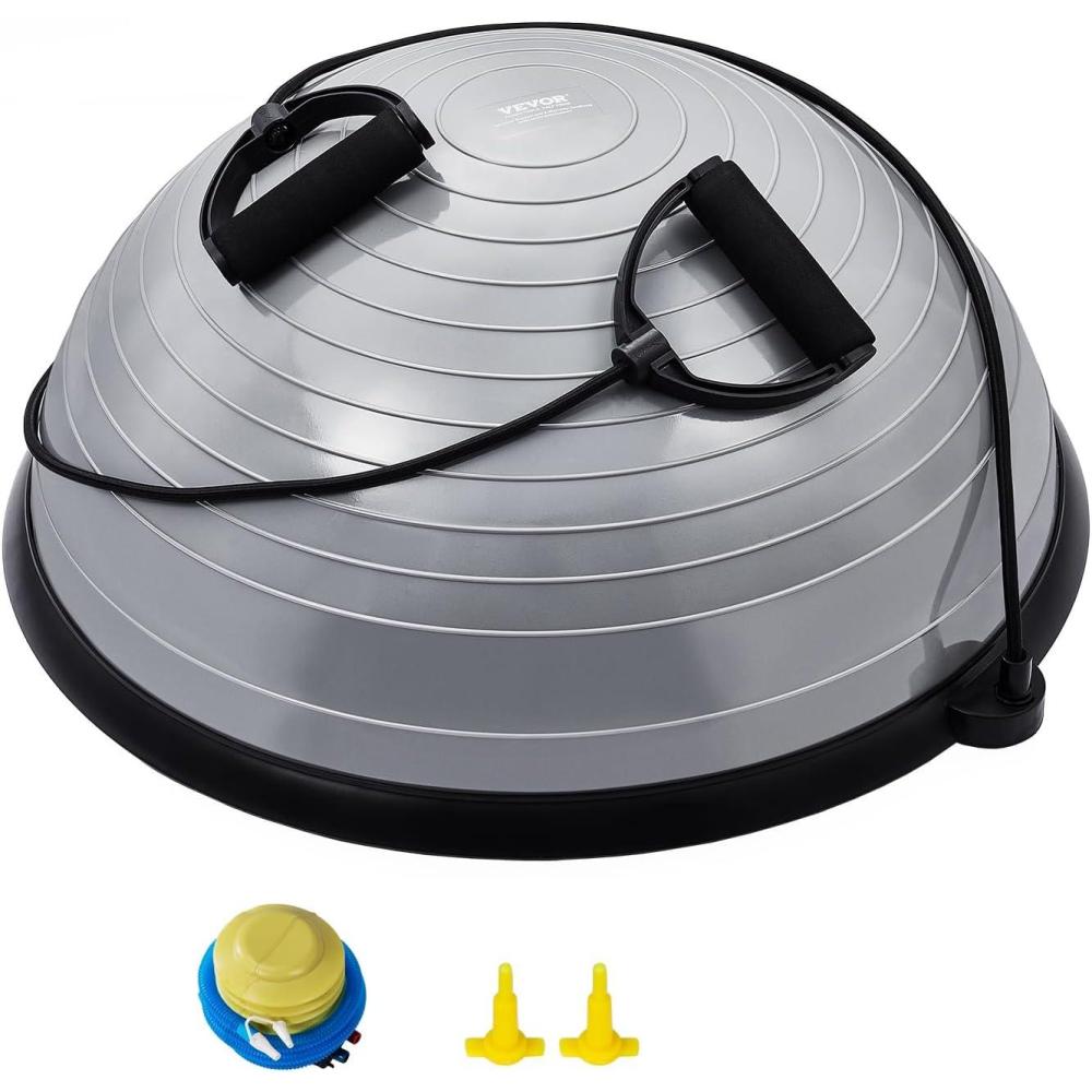image:imageVEVOR Half Exercise Ball Trainer 2326 inch Balance Ball Trainer 1500lbs Capacity Stability Ball Yoga Ball with Resistance Bands amp Foot Pump Strength Fitness Ball for Home Gym Full Body Workout23 Ripple Gray