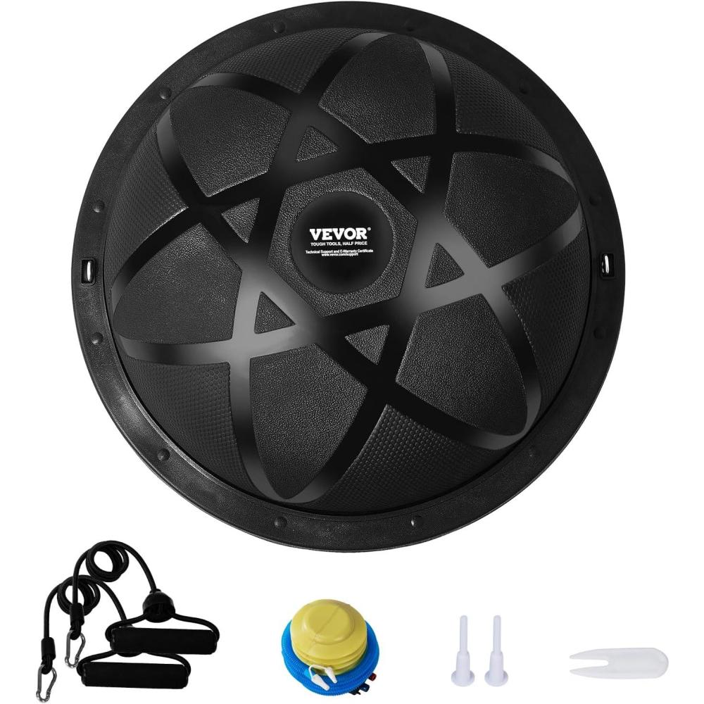 image:imageVEVOR Half Exercise Ball Trainer 2326 inch Balance Ball Trainer 1500lbs Capacity Stability Ball Yoga Ball with Resistance Bands amp Foot Pump Strength Fitness Ball for Home Gym Full Body Workout23 Particle Black