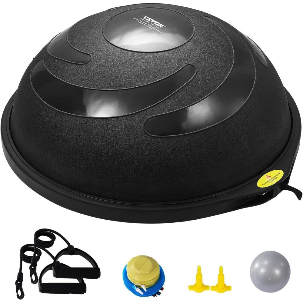 image:imageVEVOR Half Exercise Ball Trainer 2326 inch Balance Ball Trainer 1500lbs Capacity Stability Ball Yoga Ball with Resistance Bands amp Foot Pump Strength Fitness Ball for Home Gym Full Body Workout26 Water flow Black