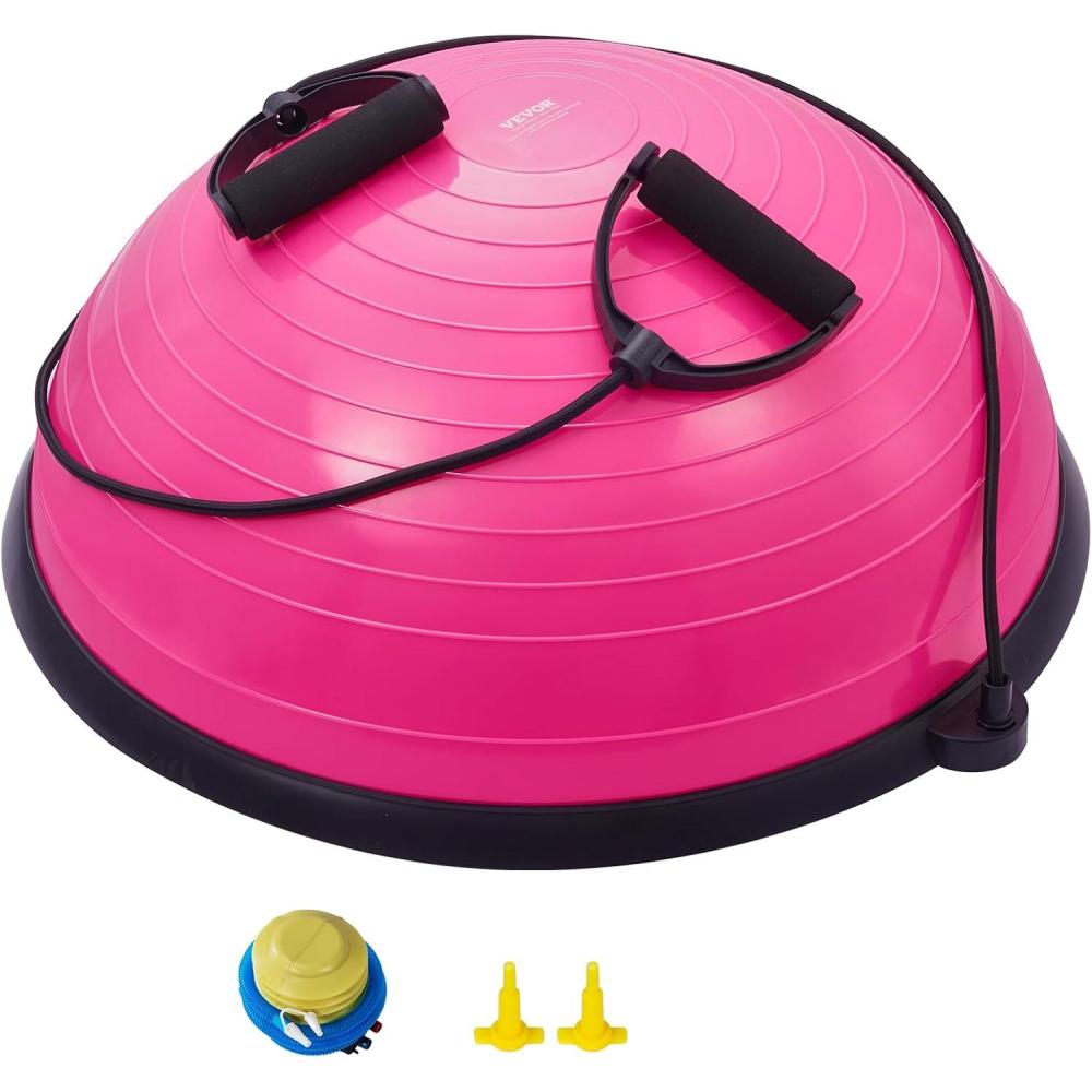 image:imageVEVOR Half Exercise Ball Trainer 2326 inch Balance Ball Trainer 1500lbs Capacity Stability Ball Yoga Ball with Resistance Bands amp Foot Pump Strength Fitness Ball for Home Gym Full Body Workout23 Ripple Pink