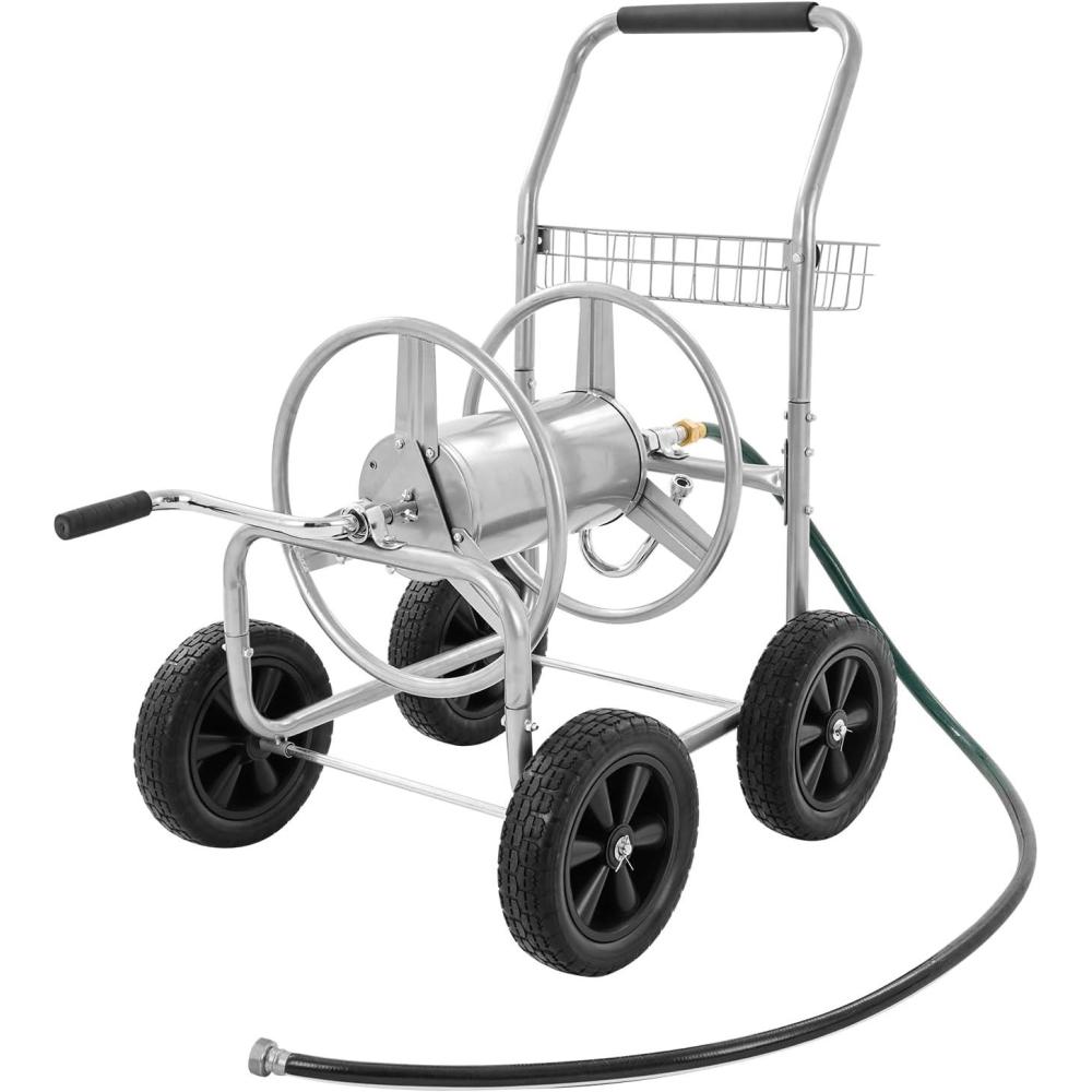 image:imageVEVOR Hose Reel Cart Hold Up to 250 ft of 58 Hose Garden Water Hose Carts Mobile Tools with 4 Wheels Heavy Duty PowderCoated Steel Outdoor Planting with Storage Basket for Garden Yard Lawn250 ft