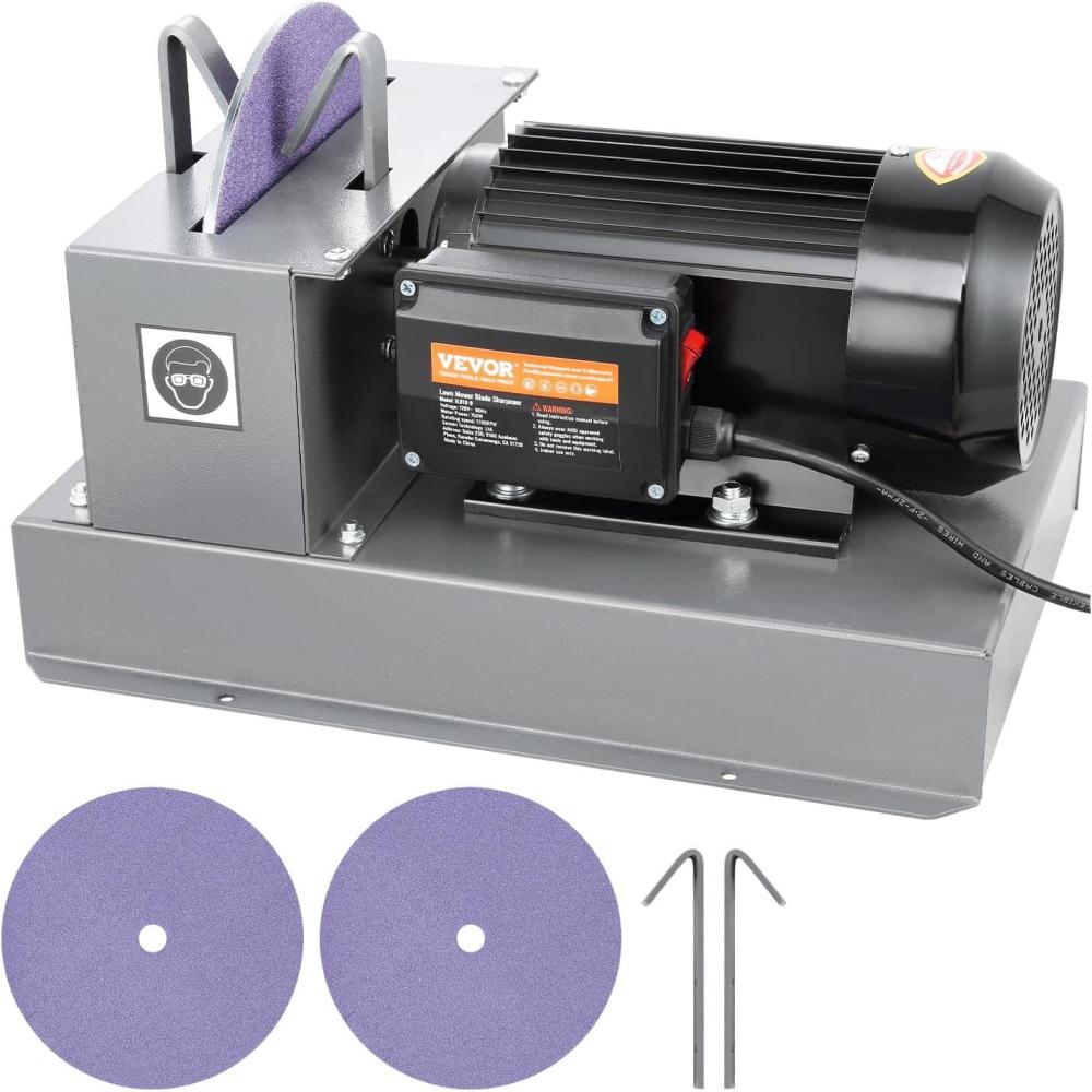 image:imageVEVOR Lawn Mower Blade Sharpener 1HP 750W Lawnmower Blade Grinder with 9inch Ceramic Grinding Wheel Powerful Bench Mower Sharpening Machine for HighLow Lift Blades Gator Blades Flat Blades