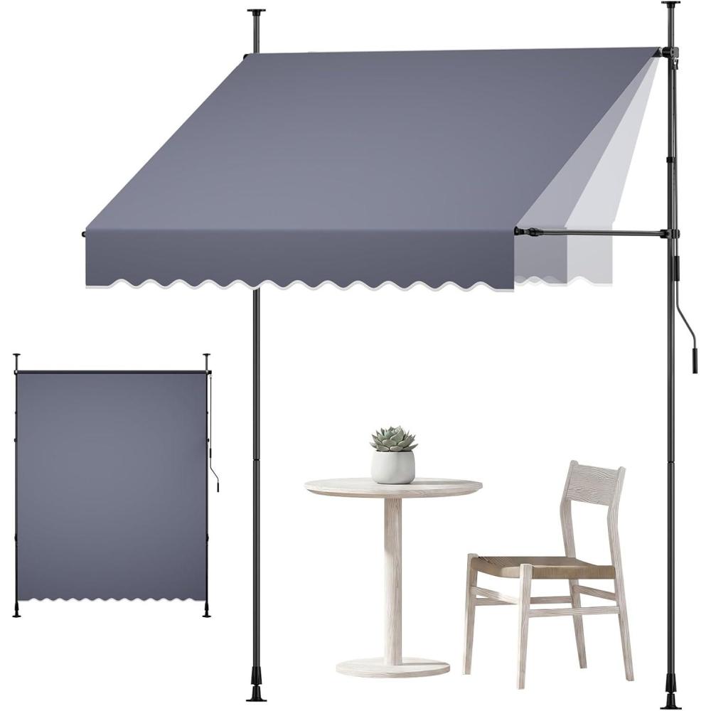 image:imageVEVOR Manual Retractable Awning 78 Outdoor Retractable Patio Awning Sunshade Shelter Height Adjustable Patio Door Window Canopy with Manual Crank Handle for Backyard Garden Balcony Dark Gray