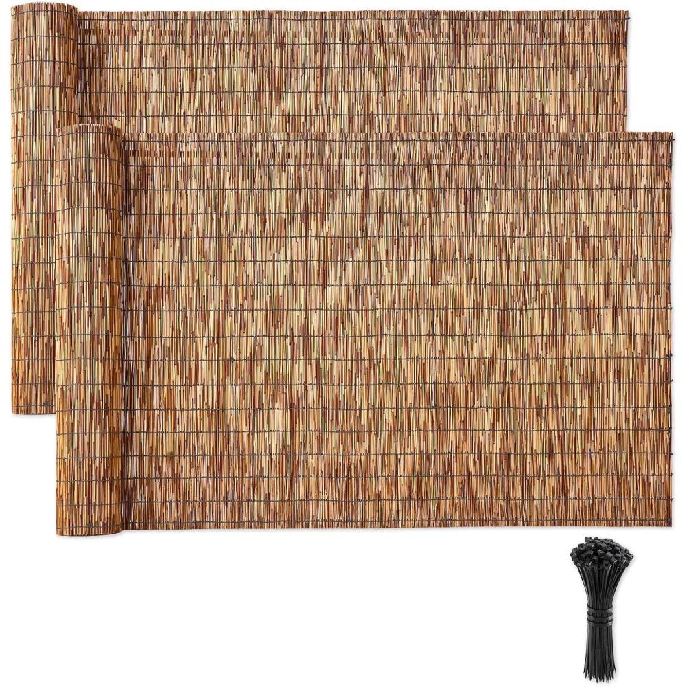 image:imageVEVOR Natural Reed Fencing 4 ft x 1312 ft 2 Pack Decorative Natural Reed Fencing Roll Decorative Fence for Backyard Divider Privacy Screen Panel Curtain for Balcony Patio Garden Backyard OutdoorBrown