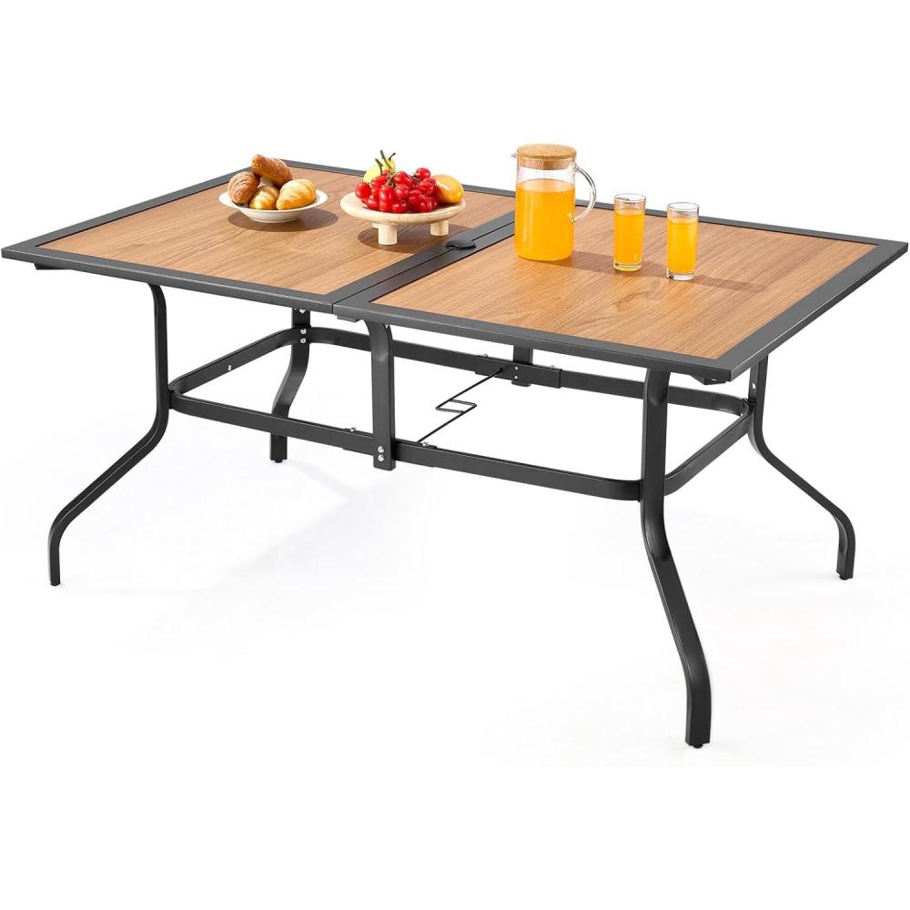 image:imageVEVOR Outdoor Patio Dining Table 37 inch Square Metal Steel Slat Backyard Bistro Tables with 15 in Umbrella Hole Outside AllWeather Large Furniture for Lawn Garden Porch Black59 inchWoodLike Steel