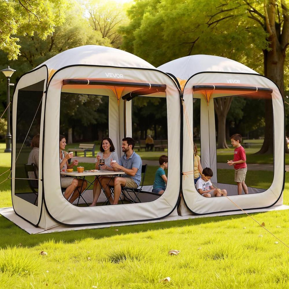 image:imageVEVOR Pop up Screen House Tent 10 x 92 ft 48 Person Screen Gazebo Portable Screened in Canopy with Carry Bag Netting Sides Ground Stakes for Garden Patio Backyard Outdoor Activities BeigeBeige 2