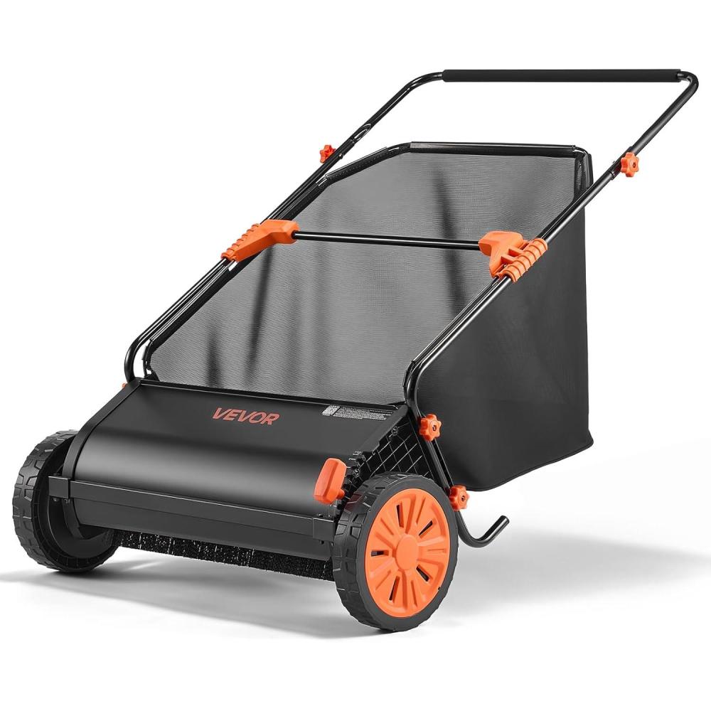 image:imageVEVOR Push Lawn Sweeper 26 in Leaf amp Grass Collector with 7 cu ft Hopper Bag Adjustable Brush Height amp Spinning Brushes Heavy Duty Yard Sweeper with Rubber Wheels for Leaves Grass Cleanup26 inch Upgraded Version