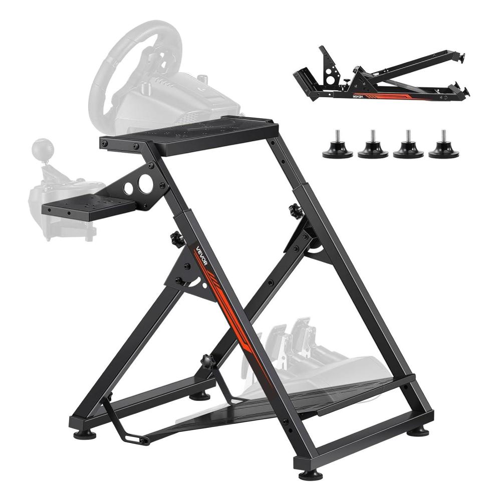 image:imageVEVOR Racing Wheel Stand HeavyDuty Simulator Cockpit Steering Stand with DualRail DualArm Fit Logitech G25G27G29G920G923 Thrustmaster T300RSTX F458T500RST3PAPRO F1GT and CSR PedalsXshaped lite